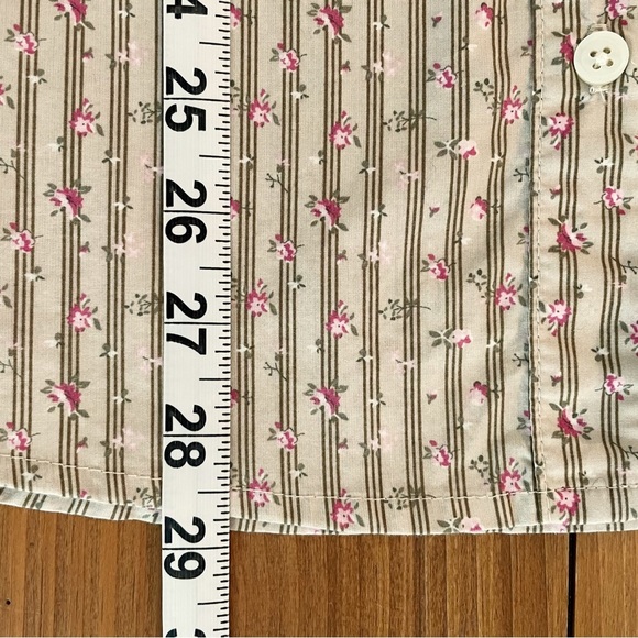 Vintage Old Navy Tan & Pink Floral Cotton Button Down Collared Shirt Size XXL - Picture 12 of 13